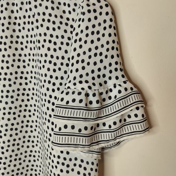 MAx Studio Polka Dot Blouse Flutter Sleeve Tasseled - Picture 8 of 9